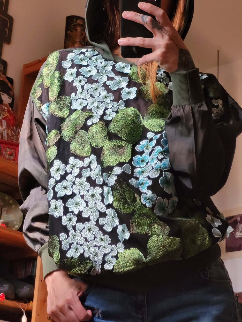 Desigual Embroidered Floral & Leaf Hooded Camo Sweatshirt - Size S